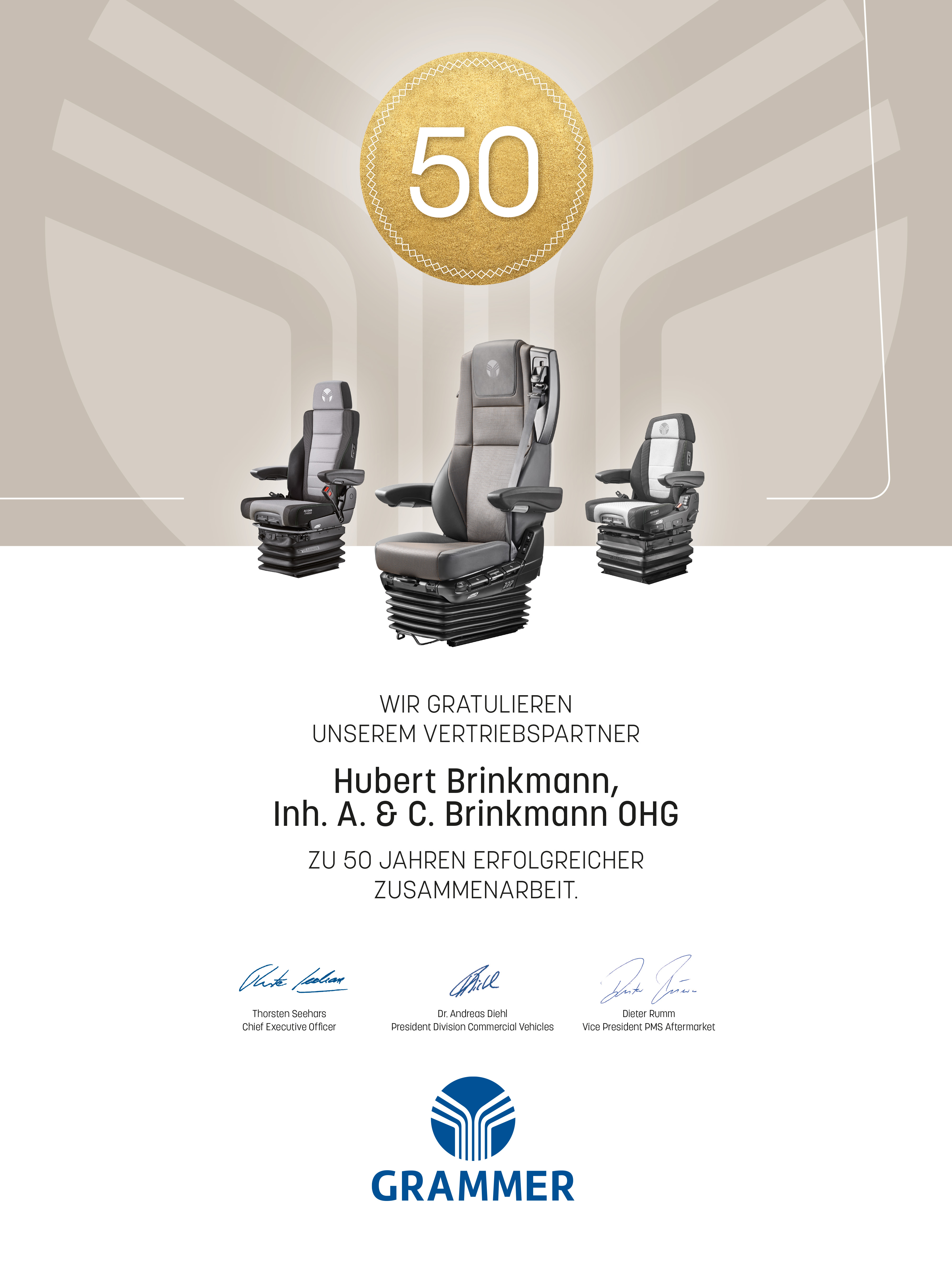 Urkunde Vertriebspartner Brinkmann 50 Jahre